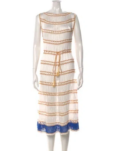 Pre-owned My Beachy Side Patterned Midi Length Dress In White