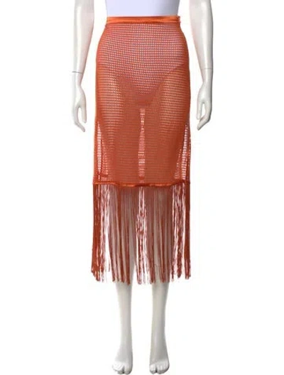 Pre-owned My Beachy Side Patterned Midi Length Skirt In Orange
