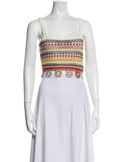 Pre-owned My Beachy Side Patterned Square Neckline Crop Top In Multicolor
