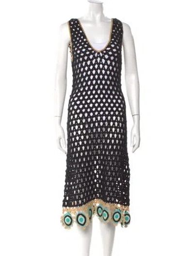 Pre-owned My Beachy Side Polka Dot Print Midi Length Dress In Black
