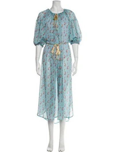 Pre-owned My Beachy Side Printed Ruffle Embellishment Cover-up In Blue