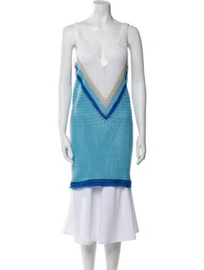 Pre-owned My Beachy Side Printed V-neck Tunic W/ Tags In Blue