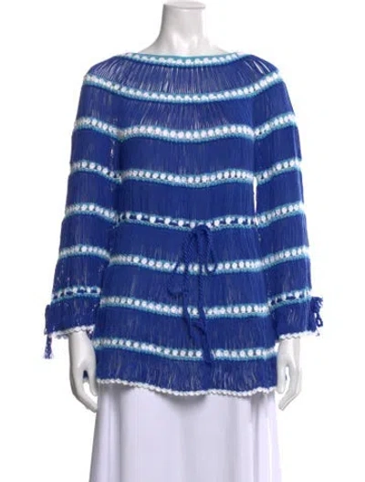 Pre-owned My Beachy Side Striped Bateau Neckline Sweater In Blue