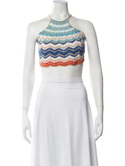 Pre-owned My Beachy Side Striped Halterneck Crop Top In Neutrals