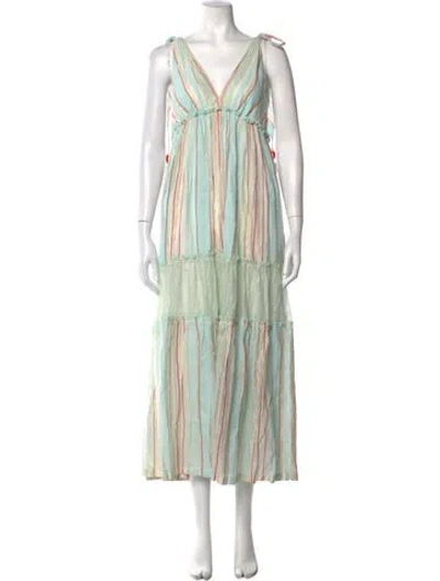 Pre-owned My Beachy Side Striped Long Dress In Blue/metallic