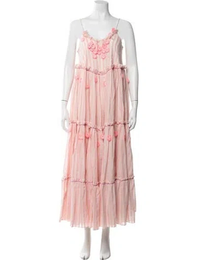 Pre-owned My Beachy Side Striped Long Dress In Pink
