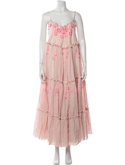 Pre-owned My Beachy Side Striped Long Dress In Pink