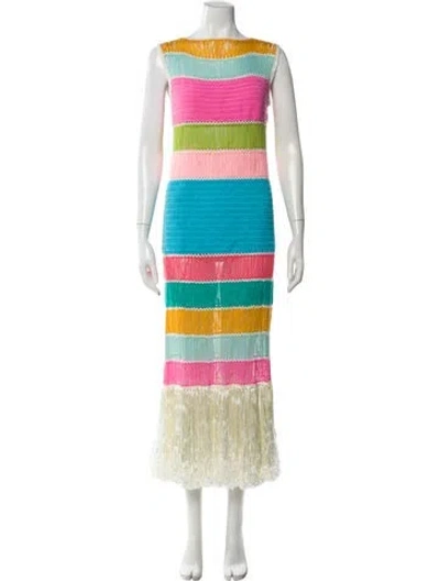 Pre-owned My Beachy Side Striped Midi Length Dress In Blue