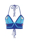 My Beachy Side Two-tone Crochet Bateau Crop-top In Blue