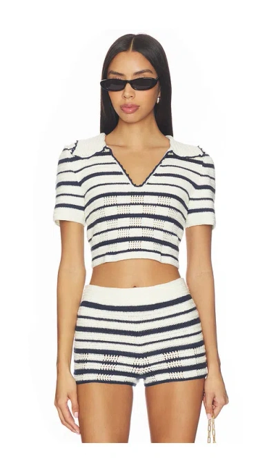 My Beachy Side Vera Hand-crocheted Polo Top In Navy Striped