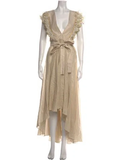 Pre-owned My Beachy Side V-neck Long Dress In Metallic/neutrals