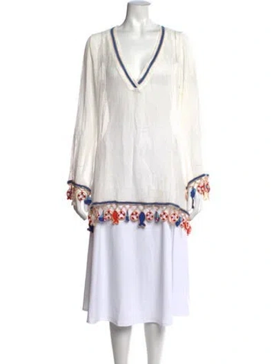 Pre-owned My Beachy Side V-neck Long Sleeve Tunic In White