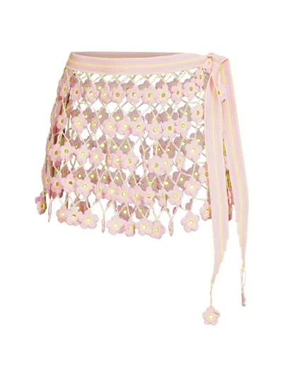My Beachy Side Women's Fleur Hand-crocheted Cover-up Miniskirt In Pink