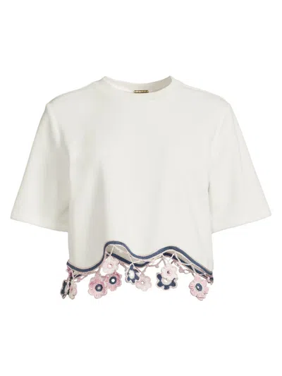 My Beachy Side Women's Peony Crocheted Hem Cover-up Top In White