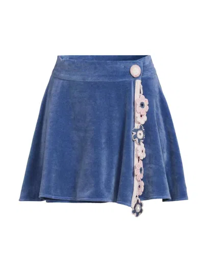 My Beachy Side Women's Peony Lace-trim Terry Miniskirt In Blue