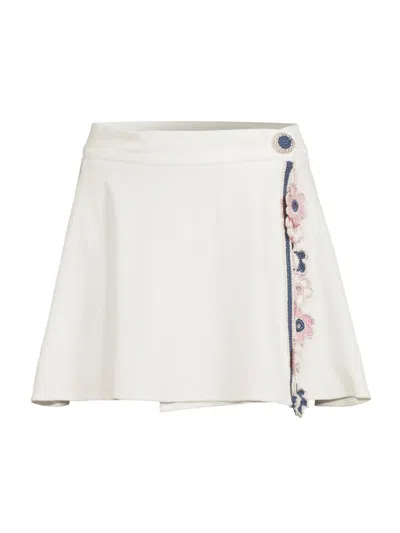 My Beachy Side Women's Peony Lace-trim Terry Miniskirt In White