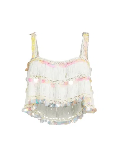 My Beachy Side Women's Viola Crochet-knit Sequined Tankini Top In White