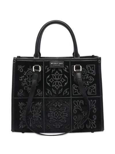 My Best Bag Embossed Panelled Tote Bag In Black