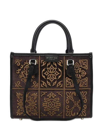 My Best Bag Embroidered Panelled Tote Bag In Brown