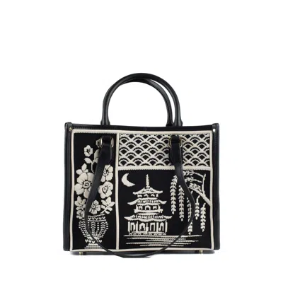 My Best Bag Firenze Large Athena Willow Shopper Bag With Black And White Print In White, Black
