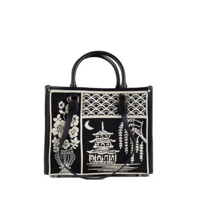 My Best Bag Firenze Large Athena Willow Shopper Bag With Black And White Print In White, Black