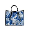 My Best Bag Firenze Large Athena Willow Shopper Bag With Blue And White Print In White, Blue