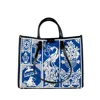 My Best Bag Firenze Large Athena Willow Shopper Bag With Blue And White Print In White, Blue