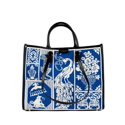 My Best Bag Firenze Large Athena Willow Shopper Bag With Blue And White Print In White, Blue