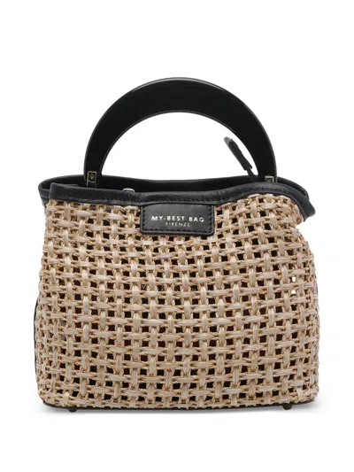 My Best Bag Gewebte Clutch Mit Lederbesatz In Brown