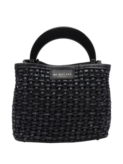 My Best Bag Woven Leather-trim Totebag In Black