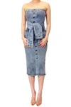 My Boo Strapless Dress With Tie In Denim In Multi