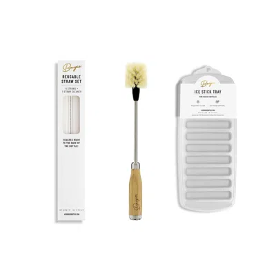 My Bougie Bottle Bottle Care Set  Bamboo Brush, Ice Tray & Straw Kit In Silver