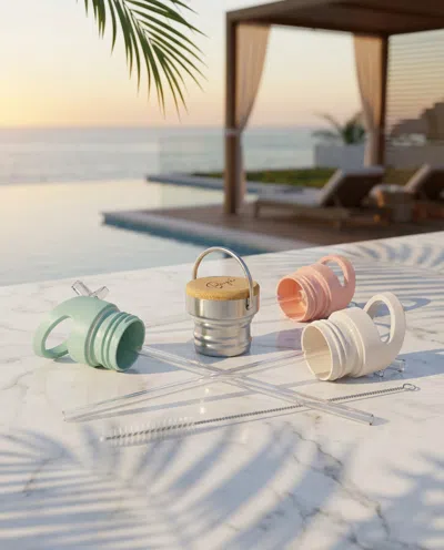 My Bougie Bottle Orange / Green / White Pastel Lid Set With Bamboo Cap  Jade Peach White In Orange/green/white