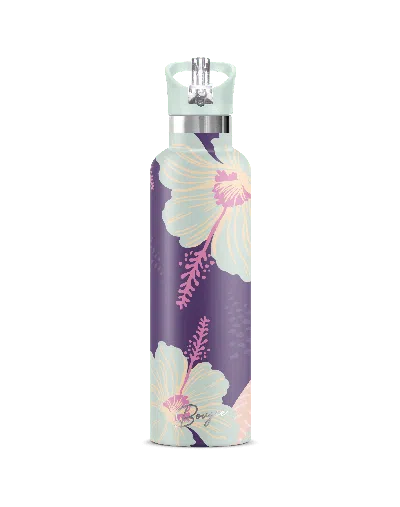 My Bougie Bottle Pink / Purple Nani Hibiscus Flower Insulated Water Bottle Purple