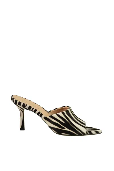 My Chalom White/black Leather Mule Pony In Multi