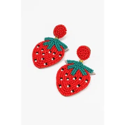My Doris Mini Beaded Strawberry Drop Earrings In Red