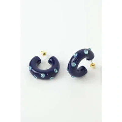 My Doris Navy Blue Chunky Gem Hoop Earrings