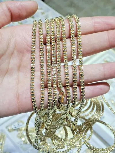 Pre-owned My Elite Jeweler 10k Yellow Gold Tennis Chain Necklace 24" 4mm Diamond Cuts Design, Real Gold