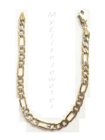 Pre-owned My Elite Jeweler Men's Ladies Figaro Diamond Cut Bracelet 10 K Yellow Gold 5 Mm 8 Inch Long