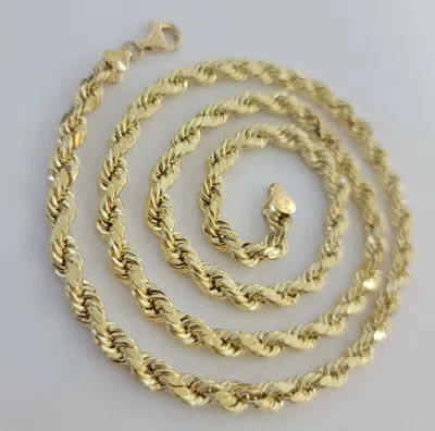 Pre-owned My Elite Jeweler Real Gold 10k Rope Chain Necklace 5mm 18"-30" Inch Yellow Gold Diamond Cut Men's