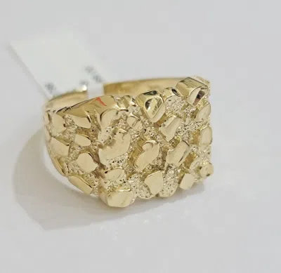 Pre-owned My Elite Jewler Real 14k Yellow Gold Nugget Ring For Men's Genuine 14kt Casual Or Pinky Ring