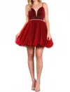 My Fashion Women's Short Dress With Rhinestone Belt In Red In Red