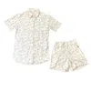 My Little Belleville White Porto Two Piece Shorts & Button Up Set, Activist Dino Print, Romper, Play Set In White