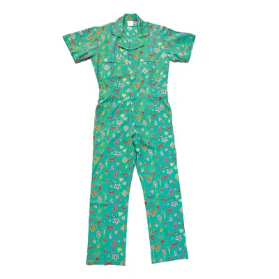 My Little Belleville Women's Green New Mint Garden Printed Jumpsuit Boiler Suit Romper