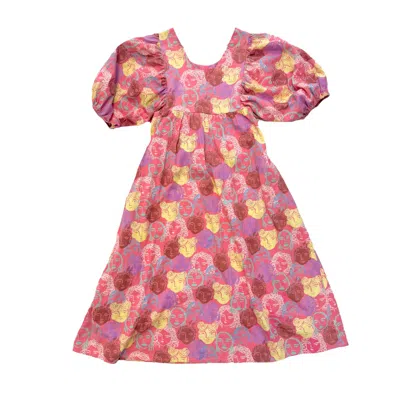 My Little Belleville Women's Norma Boho Dress - Red Floral Faces In Pink