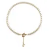 My Little Nature Men's White Trendy Long Pearl Necklace With Floral Charm And Toggle Clasp - Natural Freshwater Pearl In White