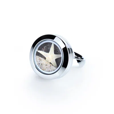 My Little Nature Silver / Neutrals / Brown Artisan Ring For Women - Natural Starfish & Beach Sand Statement Ring – Ha In Multi