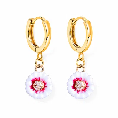 My Little Nature Women's Anemone Flower Hoop Earrings  Gold Plated Floral Earrings