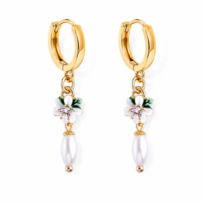 My Little Nature Women's Apple Blossom Hoop Earrings Gold Plated Floral Earrings