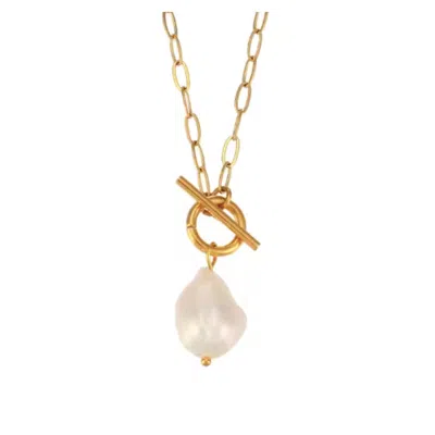 My Little Nature Women's Baroque Pearl Pendant Necklace Stainless Steel Gold Plated